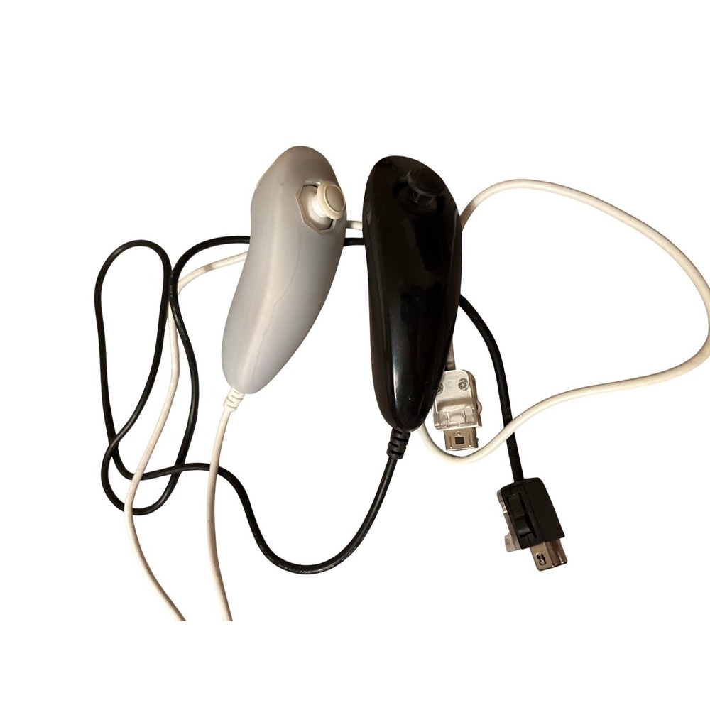 Nintendo Wii Nunchuk Controller Pair Black and White‎ RVL-004 OEM Authentic